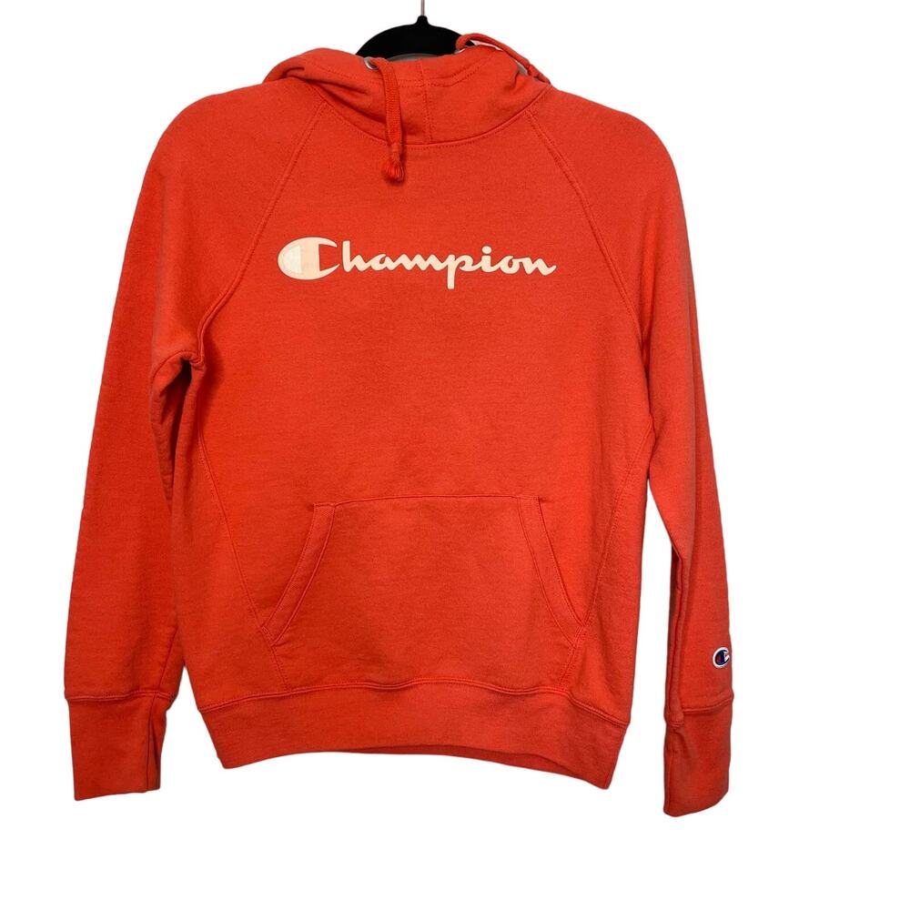 Champion Sweatshirt Pullover Hoodie Drawstring Orange XS Outdoor Camp‎ Hike Gorp